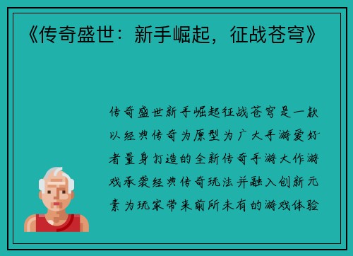 《传奇盛世:新手崛起,征战苍穹》