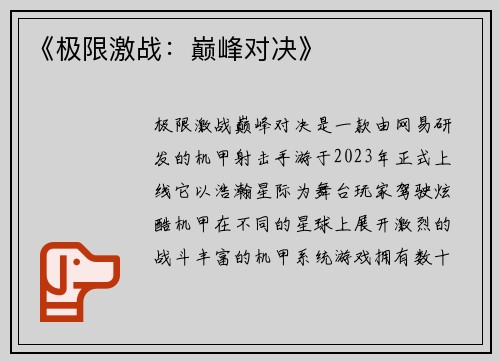 《极限激战:巅峰对决》