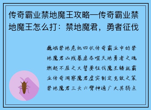 传奇霸业禁地魔王攻略—传奇霸业禁地魔王怎么打：禁地魔君，勇者征伐，霸业传奇