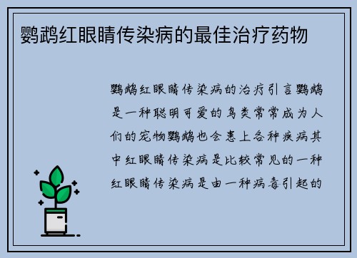鹦鹉红眼睛传染病的最佳治疗药物